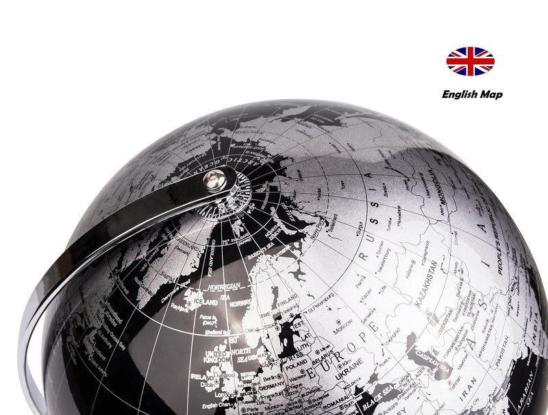 Exerz 8" World Globe Black - Stainless Steel Arc and Base - Educational/Geographic/Modern Desktop Decoration - Metallic Black - Image 5